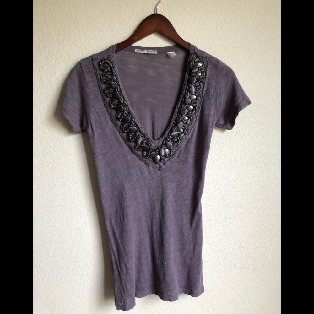 Threads 4 Thought dusty purple deep V tee